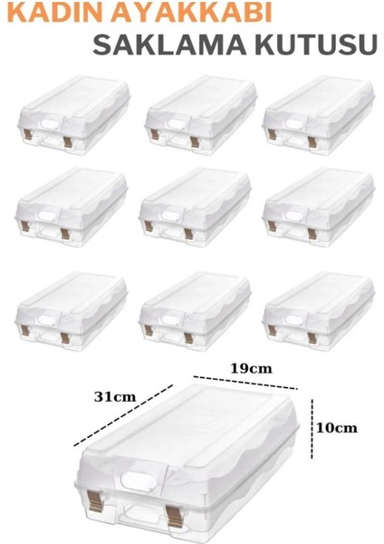 5 Adet - Ayakkabı Kutusu Şeffaf Ayakkabı Saklama Kutusu - Kadın- 31X19X10 cm