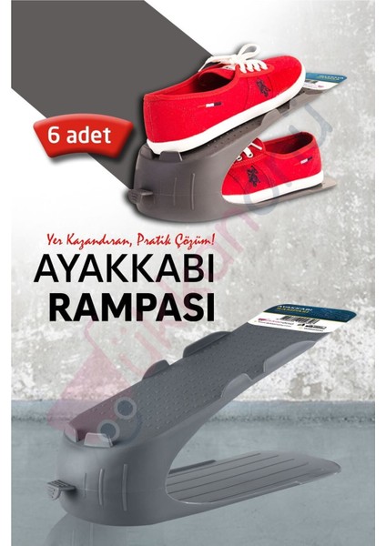 6 Adet Ayakkabı Rampası Ayakkabı Düzenleyici Organizer Antrasit