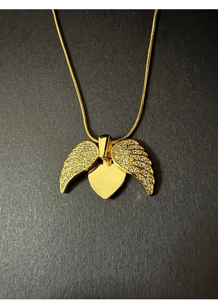 Melek Kanadı Zirkon Taşlı Gold Çelik Kolye fiyatları