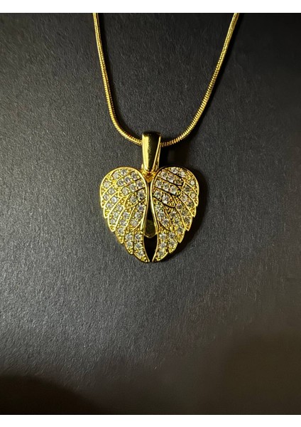 Melek Kanadı Zirkon Taşlı Gold Çelik Kolye fırsatları