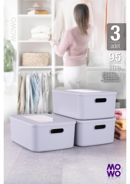 Retro Box Gri Renk 9,5 Lt Çok Amaçlı Düzenleyici Kapaklı Kutu, Saklama Kutusu, Organizer, Retro