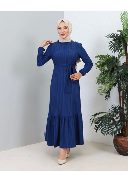 Lara Kuşaklı Elbise Indigo
