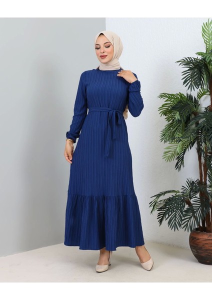 Lara Kuşaklı Elbise Indigo