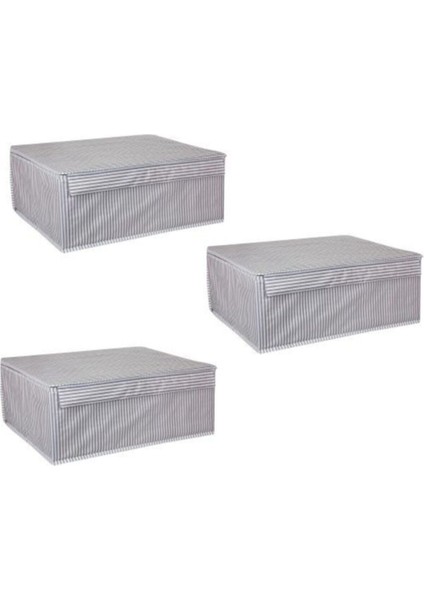 3 Adet - Kapaklı Çok Amaçlı Çamaşır-Saklama-Düzenleme Vb Hurç, Kutu - 50X40X19 - Baza Kutu - Gri