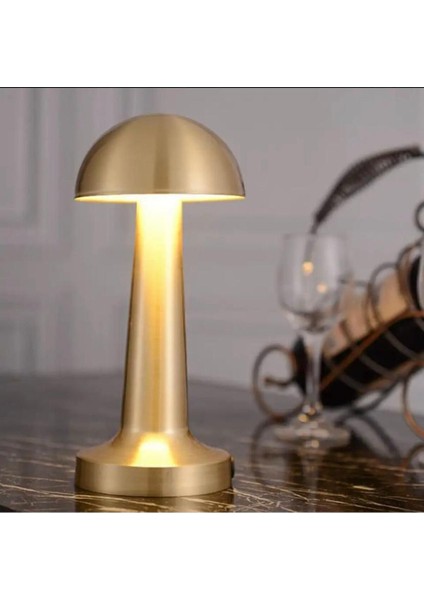 Mantar Model Retro Masa Lambası Gold Altın Renkli Dimmerli Şarjlı Dekoratif Dokunmatik Masa Lambası