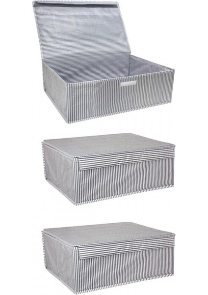 3 Adet Baza Içi Düzenleyici Kapaklı Organizer Kutu 50X40X19 cm - Pamuklu - 3 - Gri
