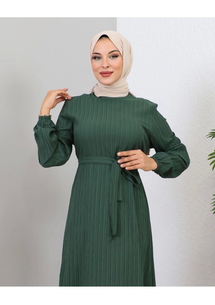 Lara Kuşaklı Elbise Zümrüt