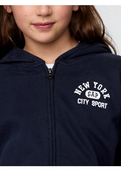 Kız Çocuk Lacivert Vintage Soft Logo Fransız Havlu Kumaşı Sweatshirt