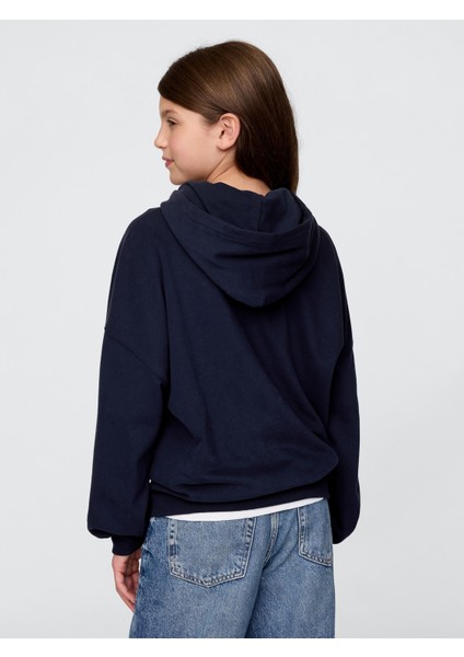Kız Çocuk Lacivert Vintage Soft Logo Fransız Havlu Kumaşı Sweatshirt