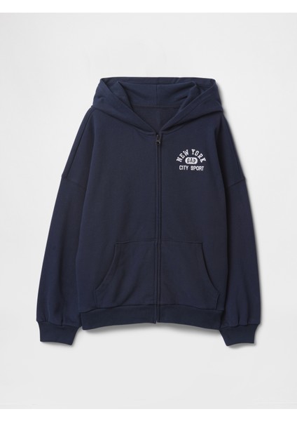 Kız Çocuk Lacivert Vintage Soft Logo Fransız Havlu Kumaşı Sweatshirt