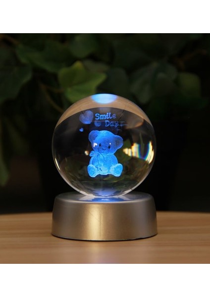 Kişiye Özel Ayıcık Temalı 3D Renkli Işıklı Cam Küre