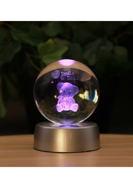 Kişiye Özel Ayıcık Temalı 3D Renkli Işıklı Cam Küre