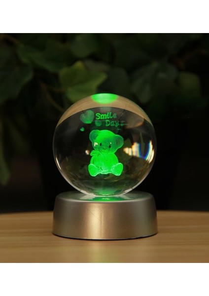 Kişiye Özel Ayıcık Temalı 3D Renkli Işıklı Cam Küre