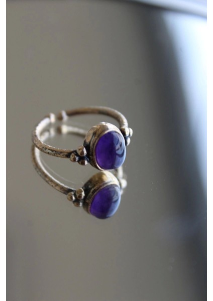 Vintage Seri Ayarlanabilir Paslanmaz Kararmaz 3 Nokta Kollu Tasarım Ametist Doğal Taş Bronz Yüzük fırsatları