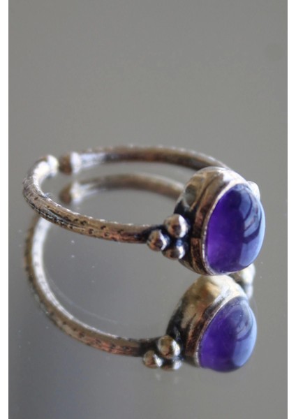 Vintage Seri Ayarlanabilir Paslanmaz Kararmaz 3 Nokta Kollu Tasarım Ametist Doğal Taş Bronz Yüzük indirimleri