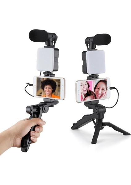 Profesyonel Selfie Mikrofon Tripod ile LED Işık Stüdyo Mikrofon Kayıt Mikrofon Vlog Tiktok Instagram