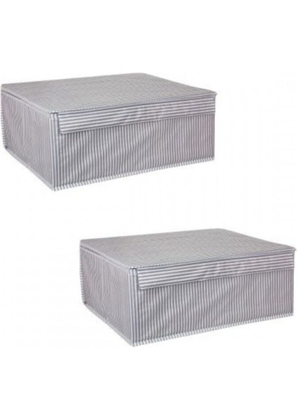 2 Adet - Kapaklı Çok Amaçlı Çamaşır-Saklama-Düzenleme Vb Hurç, Kutu - 50X40X19 - Baza Kutu - Gri -
