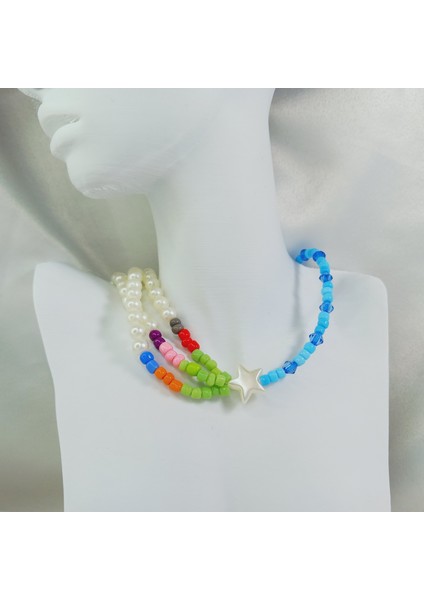 Kum Boncuk Incili Yıldız Kolye Sedef Yıldız Boncuk Kolye Sedef Yıldızlı Choker Kolye Inci Kolye