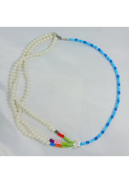 Kum Boncuk Incili Yıldız Kolye Sedef Yıldız Boncuk Kolye Sedef Yıldızlı Choker Kolye Inci Kolye