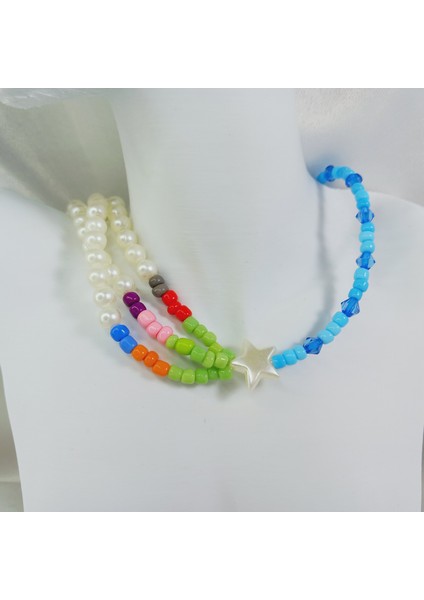 Kum Boncuk Incili Yıldız Kolye Sedef Yıldız Boncuk Kolye Sedef Yıldızlı Choker Kolye Inci Kolye