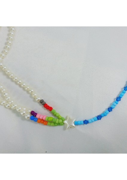 Kum Boncuk Incili Yıldız Kolye Sedef Yıldız Boncuk Kolye Sedef Yıldızlı Choker Kolye Inci Kolye