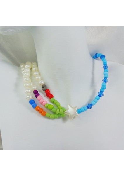 Kum Boncuk Incili Yıldız Kolye Sedef Yıldız Boncuk Kolye Sedef Yıldızlı Choker Kolye Inci Kolye