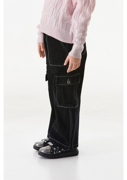 Kontrast Dikişli Kargo Cepli Kız Çocuk Pantolon modelleri