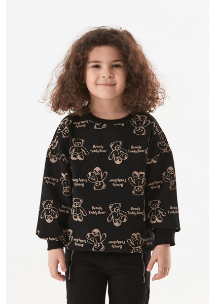 Ayıcık Baskılı Kız Çocuk Sweatshirt