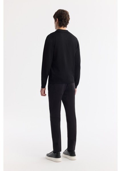 Erkek Siyah Polo Yaka Düğmeli Rayon Triko Hırka A51y5008
