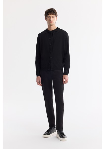 Erkek Siyah Polo Yaka Düğmeli Rayon Triko Hırka A51y5008