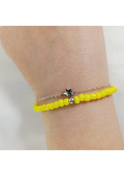 Kadın Yıldız Detaylı Gümüş Kaplama Bileklik Yıldız Boncuk Fairycore Y2K Bileklik Yıldız Bileklik