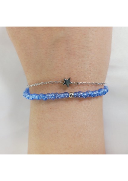 Kadın Yıldız Detaylı Gümüş Kaplama Bileklik Yıldız Boncuk Fairycore Y2K Bileklik Yıldız Bileklik