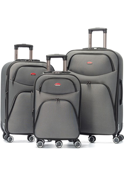 My Polo 05 3'lü Set Hafif Lüx Kumaş 5 Tekerlekli Valiz Seyahat Tatil
