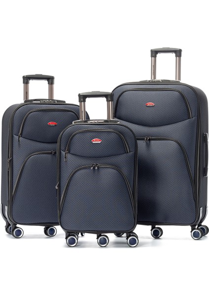 My Polo 05 3'lü Set Hafif Lüx Kumaş 5 Tekerlekli Valiz Seyahat Tatil