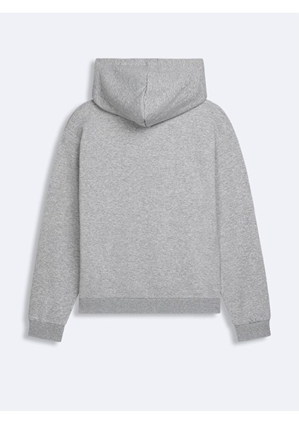 Baskılı Kapüşonlu Fermuarsız Regular Fit Gri SweatShirt