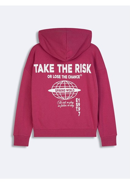 Sırtı Baskılı Kapüşonlu Fermuarsız Relaxed Fit Mor SweatShirt