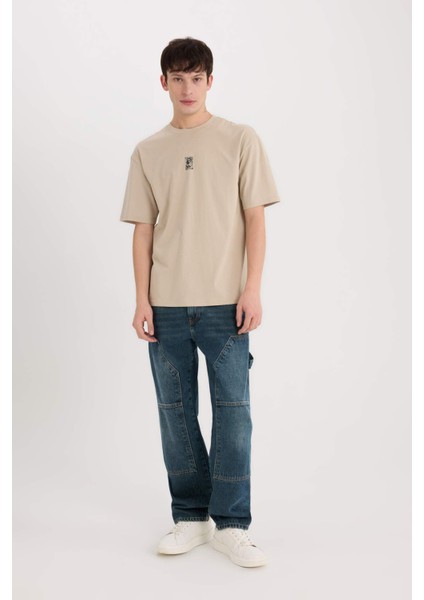 %100 Pamuk Boxy Fit Bisiklet Yaka Sırt Baskılı Kısa Kollu Tişört E1486AX25SP fiyatları