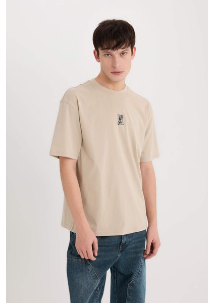 %100 Pamuk Boxy Fit Bisiklet Yaka Sırt Baskılı Kısa Kollu Tişört E1486AX25SP indirimleri