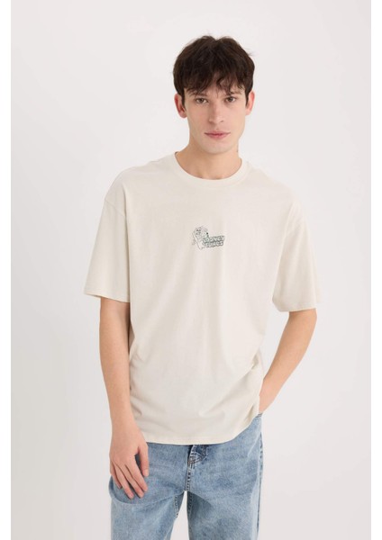 %100 Pamuk Looney Tunes Boxy Fit Bisiklet Yaka Sırt Baskılı Kısa Kollu Tişört E1871AX25SP modelleri