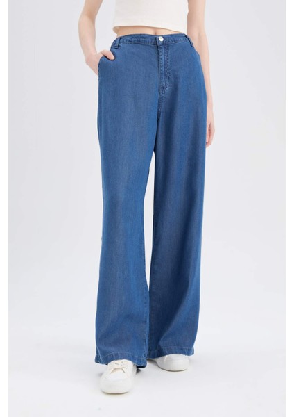 Pull On Wide Leg Yüksek Bel Uzun Tensel Yıkamalı Pantolon D8239AX25SM