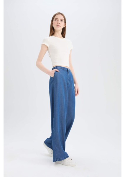 Pull On Wide Leg Yüksek Bel Uzun Tensel Yıkamalı Pantolon D8239AX25SM