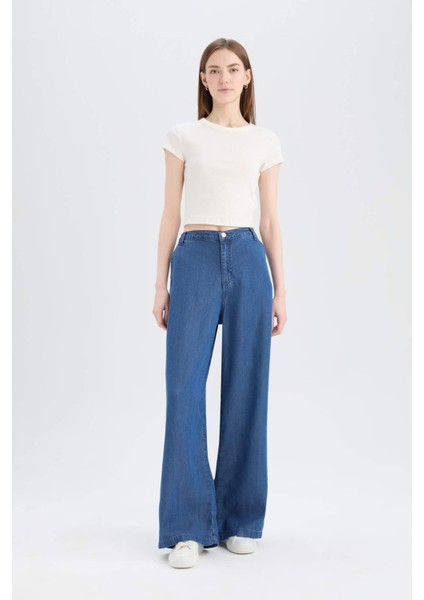 Pull On Wide Leg Yüksek Bel Uzun Tensel Yıkamalı Pantolon D8239AX25SM modelleri