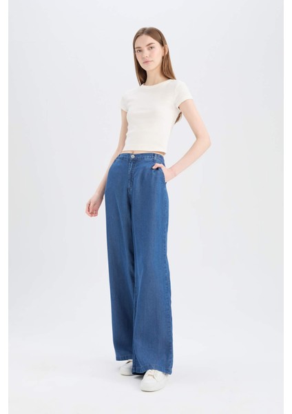 Pull On Wide Leg Yüksek Bel Uzun Tensel Yıkamalı Pantolon D8239AX25SM fırsatları