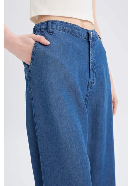 Pull On Wide Leg Yüksek Bel Uzun Tensel Yıkamalı Pantolon D8239AX25SM indirimleri