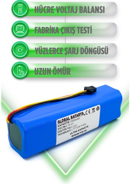 Wiami FX10 Uyumlu Akıllı Robot Süpürge Bataryası 14.4V 7000MAH Li-Ion Pil (Ultra Kapasite)