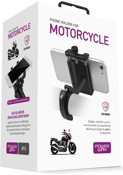 MT15 Motosiklet Bisiklet Scooter Için Dayanıklı Gidon Uyumlu Cnc Alüminyum Telefon Tutucu (4886)