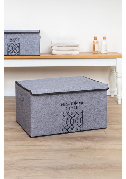 Tekno Trust Elegance Keçe Kapaklı Mega Plus Kutu Hurç, Organizer, 57 x 41 x 31 cm , Eşyalarınızı Düzenleyin, Gri Renk