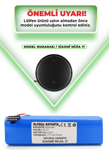 Xiaomi Mijia 1t Uyumlu Akıllı Robot Süpürge Batarya 14.4V 5200MAH Li-Ion Pil ( Kapasite)