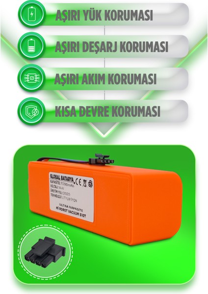 Xiaomi Mi Robot Vacuum S10T Uyumlu Akıllı Süpürge Bataryası 14.4V 7000MAH Pil (Ultra Kapasite)
