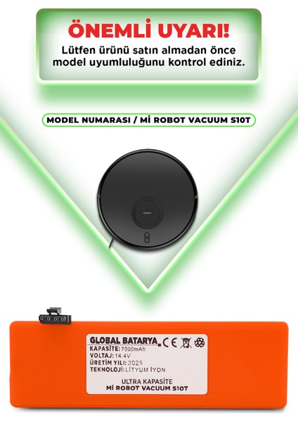 Xiaomi Mi Robot Vacuum S10T Uyumlu Akıllı Süpürge Bataryası 14.4V 7000MAH Pil (Ultra Kapasite)